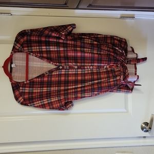 Honeyme super soft plaid oversized tie front top